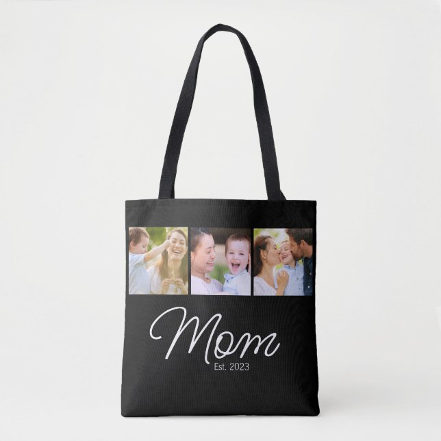 Mum Established Script Black 3 Photo Tote Bag (Front)