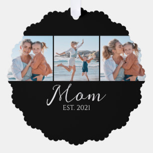 Mum Established Script Black 3 Photo Tree Decoration Card