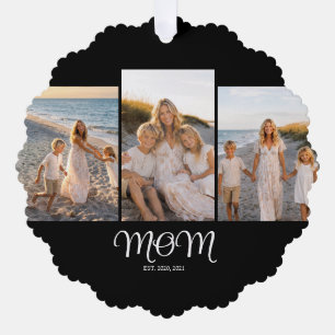 Mum Established Script Black 3 Photo Tree Decoration Card