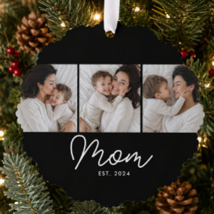 Mum Established Script Black 3 Photo Tree Decoration Card