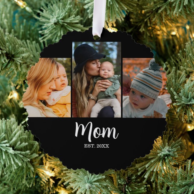 Mum Established Script Black 3 Photo  Tree Decoration Card (Insitu (Tree))