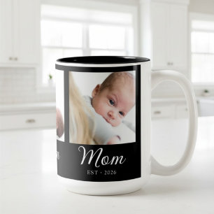 Mum Established Script Black 3 Photo  Two-Tone Coffee Mug