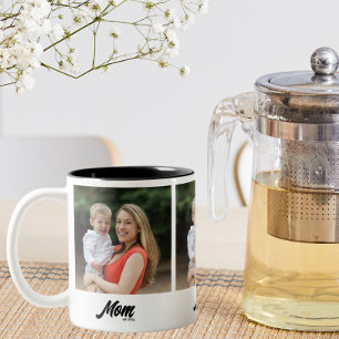 Mum Established Script Black 3 Photo Two-Tone Coffee Mug