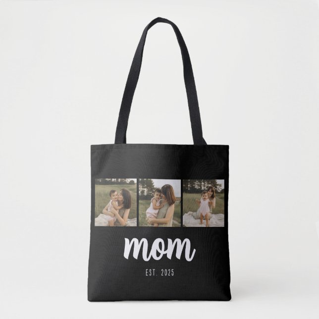 Mum Established Script Black 3 Photos Tote Bag (Front)