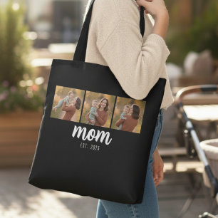 Mum Established Script Black 3 Photos Tote Bag