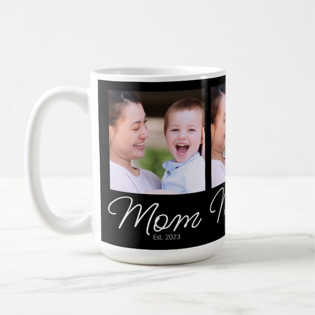 Mum Established Script Black Photo Coffee Mug (Left)