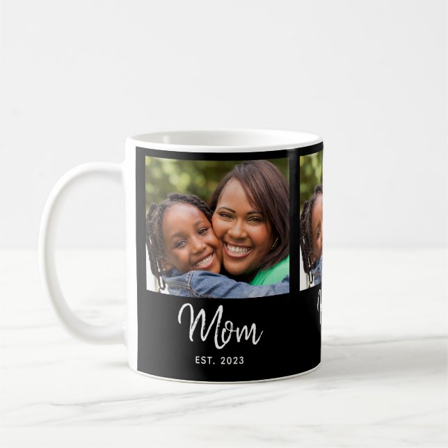 Mum Established Script Black Photo Coffee Mug (Left)