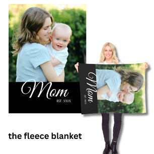 Mum Established Script Black Photo Gift Fleece Blanket