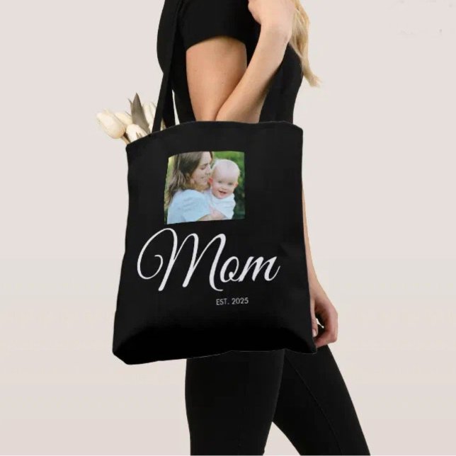 Mum Established Script Black Photo Gift Tote Bag (Creator Uploaded)
