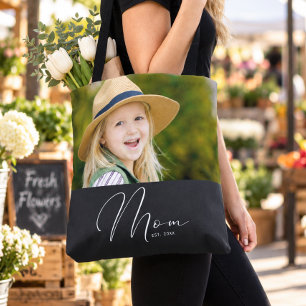 Mum Established Script Black Photo New Mum Tote Bag