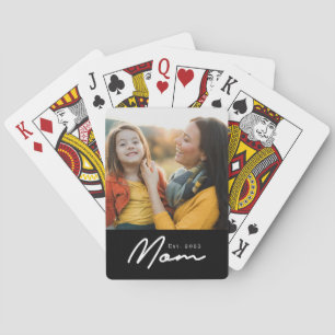 Mum Established Script Black Photo Playing Cards