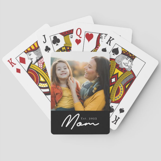Mum Established Script Black Photo Playing Cards (Back)