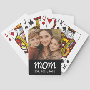 Mum Established Script Black Photo Playing Cards