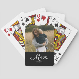 Mum Established Script Black Photo Playing Cards