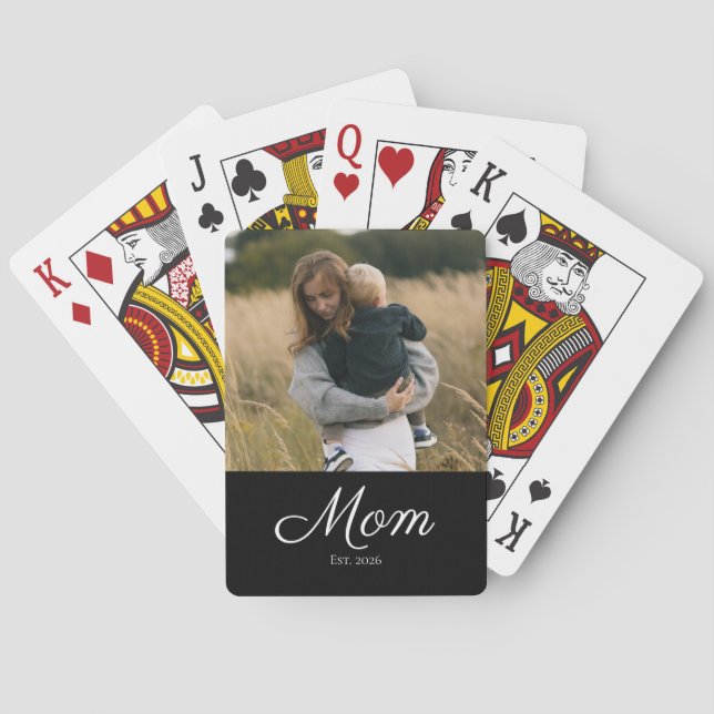 Mum Established Script Black Photo Playing Cards (Back)