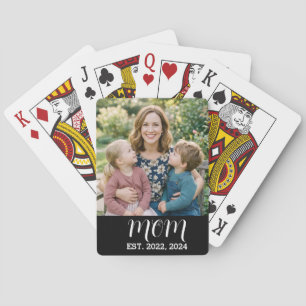 Mum Established Script Black Photo Playing Cards