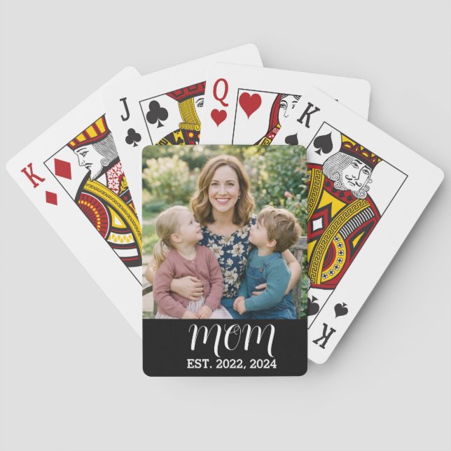 Mum Established Script Black Photo Playing Cards (Back)
