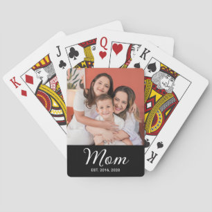 Mum Established Script Black Photo  Playing Cards