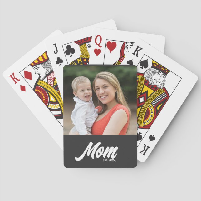 Mum Established Script Black Photo Playing Cards (Back)