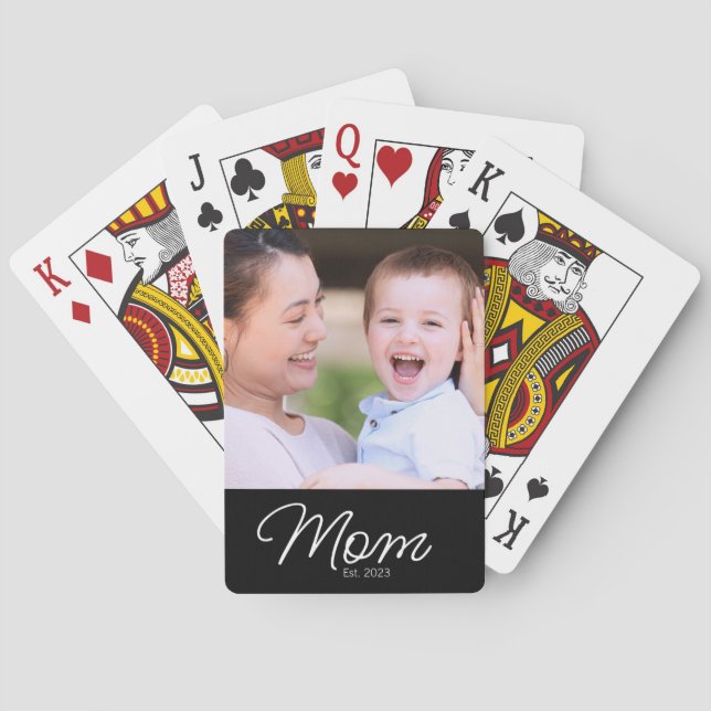 Mum Established Script Black Photo Playing Cards (Back)