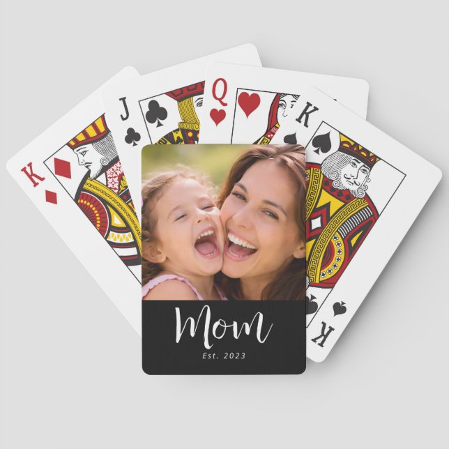Mum Established Script Black Photo Playing Cards (Back)