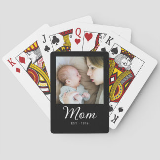 Mum Established Script Black Photo Playing Cards