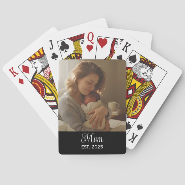 Mum Established Script Black Photo Playing Cards (Back)