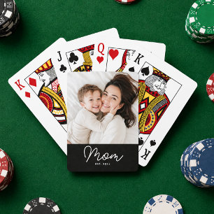Mum Established Script Black Photo Playing Cards