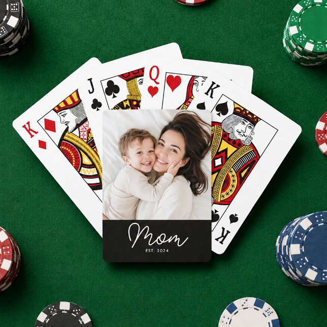 Mum Established Script Black Photo Playing Cards (Creator Uploaded)