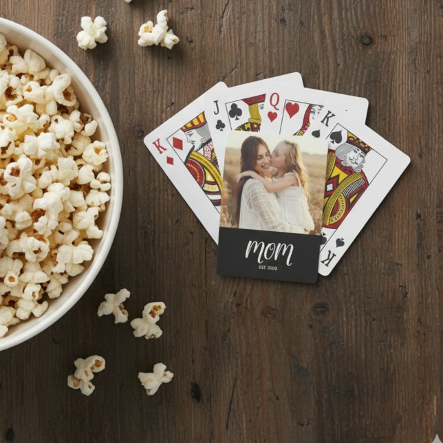 Mum Established Script Black Photo Playing Cards (Creator Uploaded)