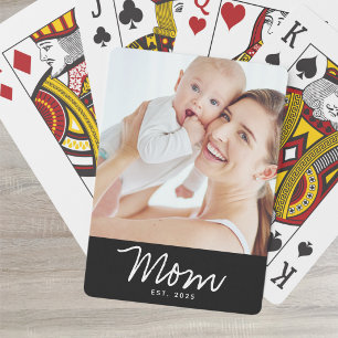Mum Established Script Black Photo Playing Cards