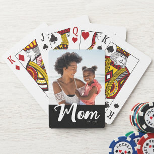 Mum Established Script Black Photo Playing Cards