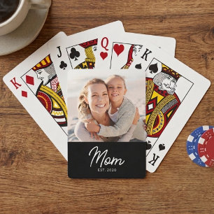 Mum Established Script Black Photo Playing Cards