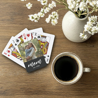 Mum Established Script Black Photo Playing Cards