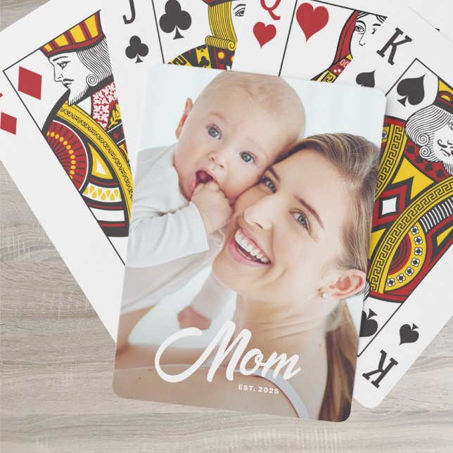 Mum Established Script Black Photo Playing Cards (Creator Uploaded)
