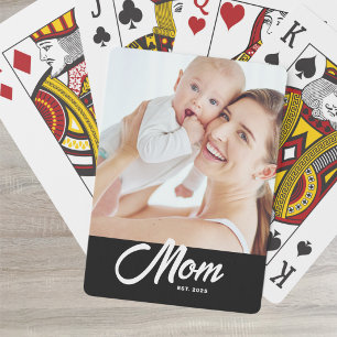 Mum Established Script Black Photo Playing Cards