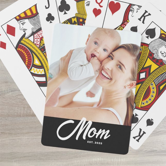 Mum Established Script Black Photo Playing Cards (Creator Uploaded)
