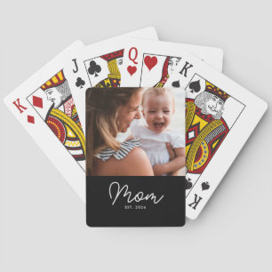 Mum Established Script Black Photo Playing Cards