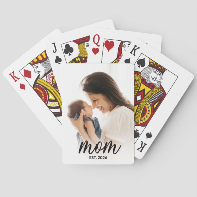 Mum Established Script Black Photo Playing Cards (Back)