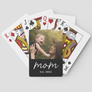Mum Established Script Black Photo Playing Cards
