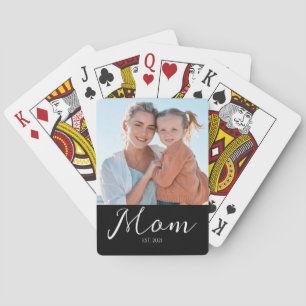 Mum Established Script Black Photo Playing Cards