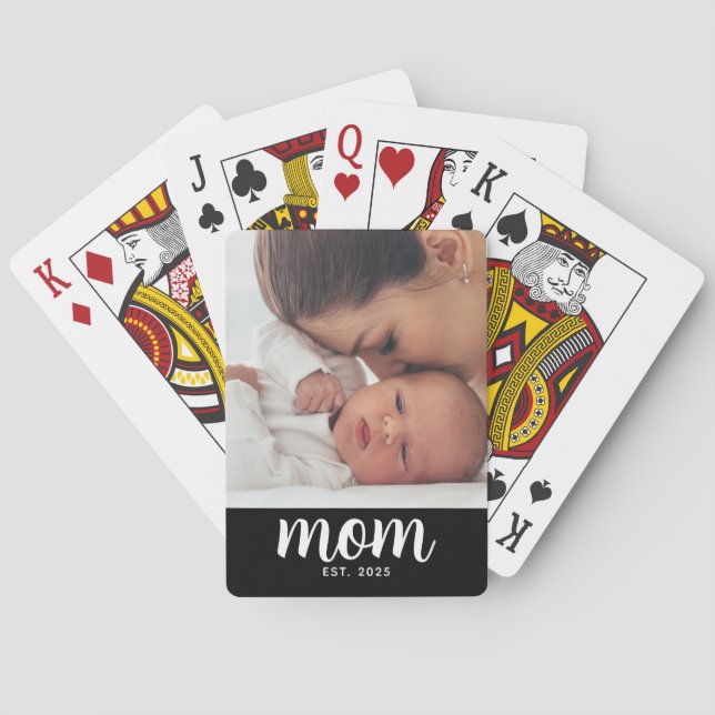 Mum Established Script Black Photo Playing Cards (Back)