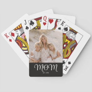 Mum Established Script Black Photo Playing Cards