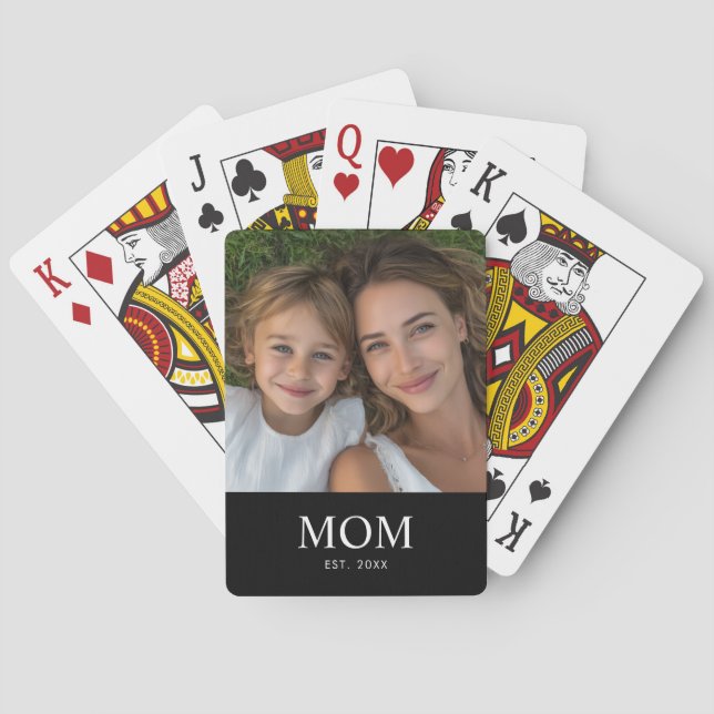 Mum Established Script Black Photo  Playing Cards (Back)