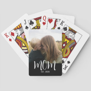 Mum Established Script Black Photo Playing Cards