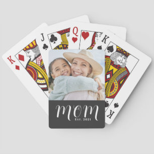 Mum Established Script Black Photo Playing Cards