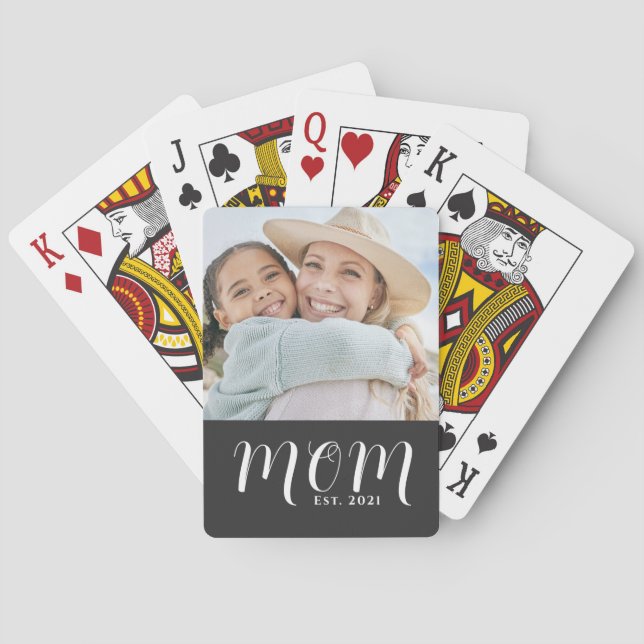 Mum Established Script Black Photo Playing Cards (Back)