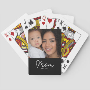 Mum Established Script Black Photo Playing Cards