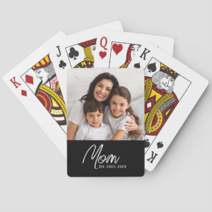 Mum Established Script Black Photo Poker Cards