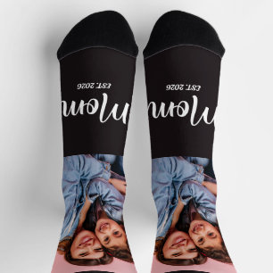 Mum Established Script Black Photo Socks